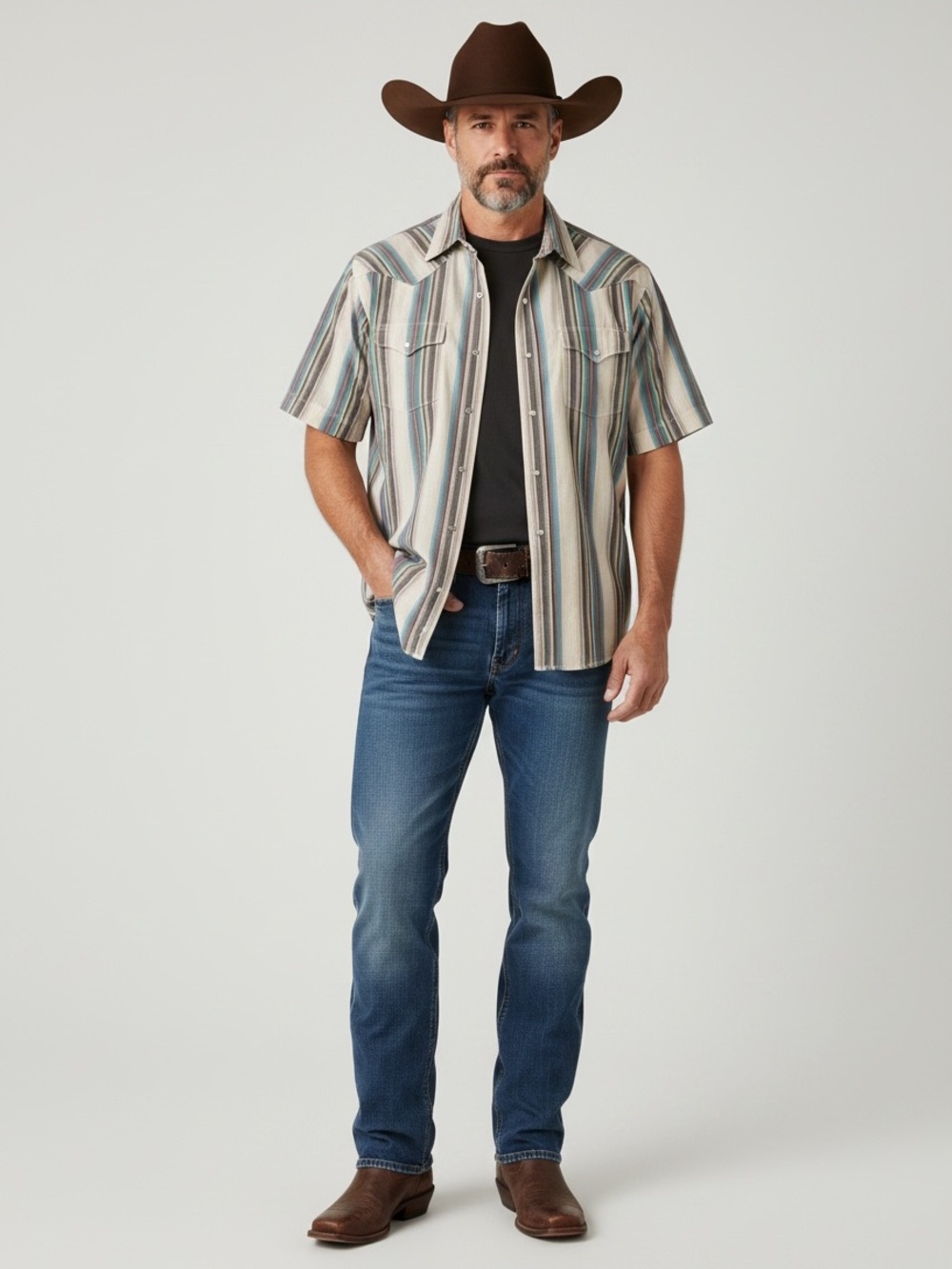 Panhandle Slim Men’s Short Sleeve Multi Stripe Western Shirt Size 17.5